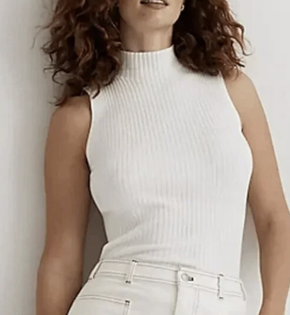 Madewell Women's Medium Mockneck Ribbed White Sweater Tank Top C18-4